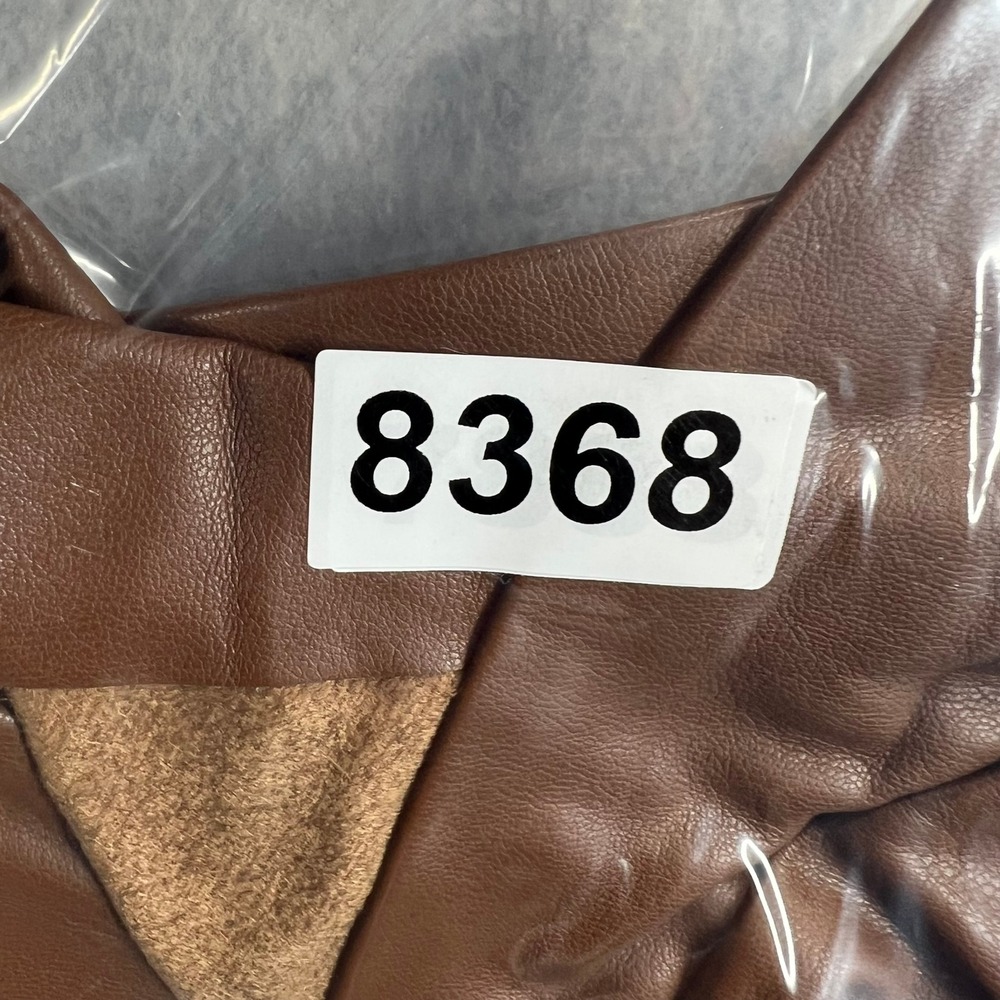 Zara Pleated Faux Leather Mini Skirt Womens L Brown Belted Tiered NWT - Picture 11 of 11